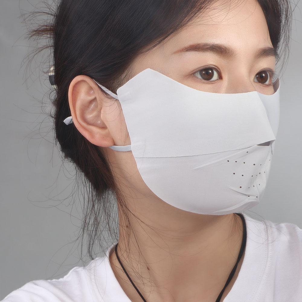 UV Protection Solid Color Hanging Ear Type Face Cover Ice Silk Mask Sunscreen Mask Face Scarf