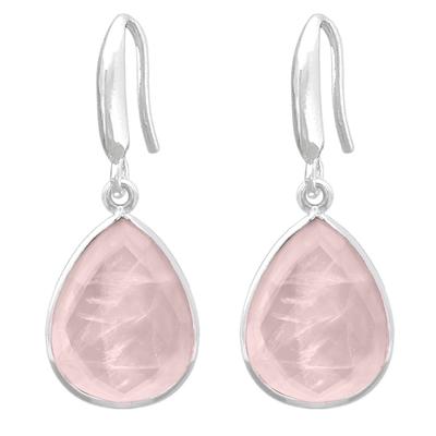 [R1046] - Artisanal Silver Earrings 'Mineralia' Silver Rose Quartz - 18x14 Mm