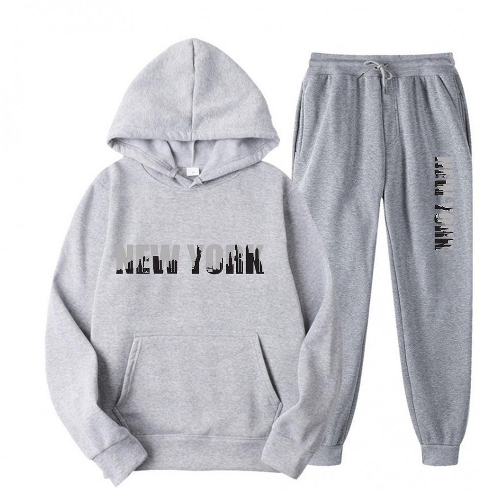New Fleece Women's Casual Sportswear Hooded Sweatshirt Two-piece Set Casual Set European and American Trendy Brand Men's Loose Fit