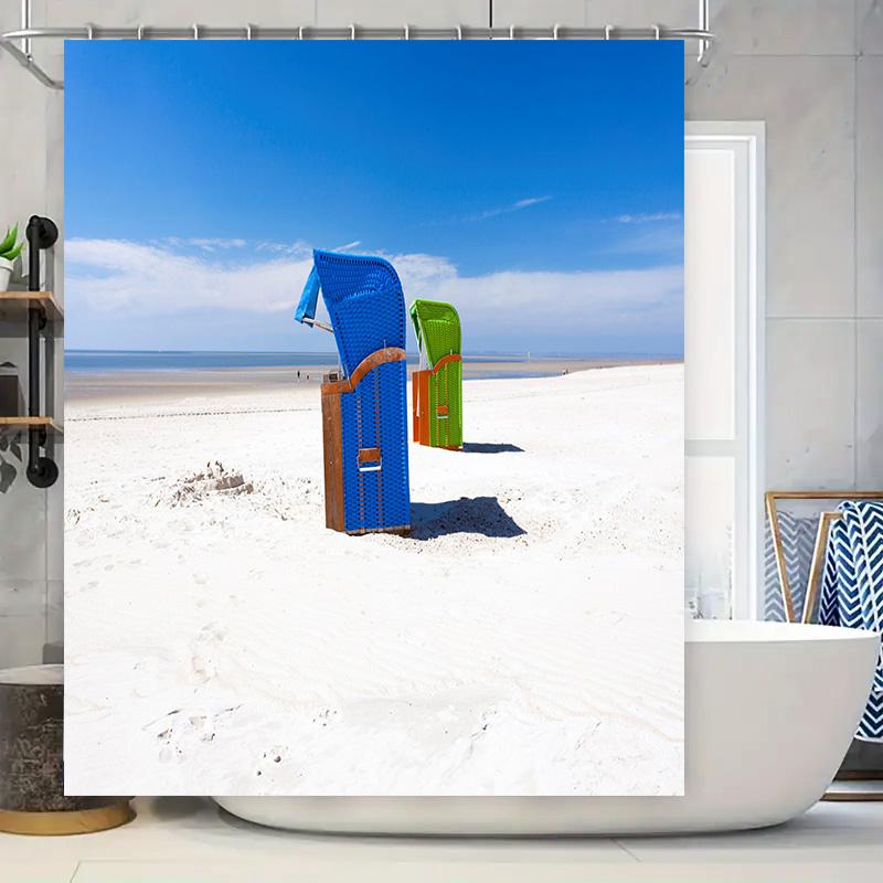 Beach Chair Shower Curtain Vibrant Colors for Bathroom Decoration 90x180cm