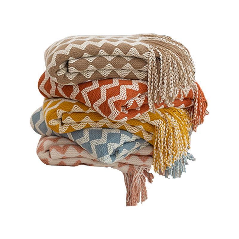 Pătură nordică tricotată în două culori cu ciucuri Homestay Boho Decor Pătură pentru canapea Husă pentru capătul de pat Prosop pentru petrecere a timpului liber Cuvertură de pat șal cald
