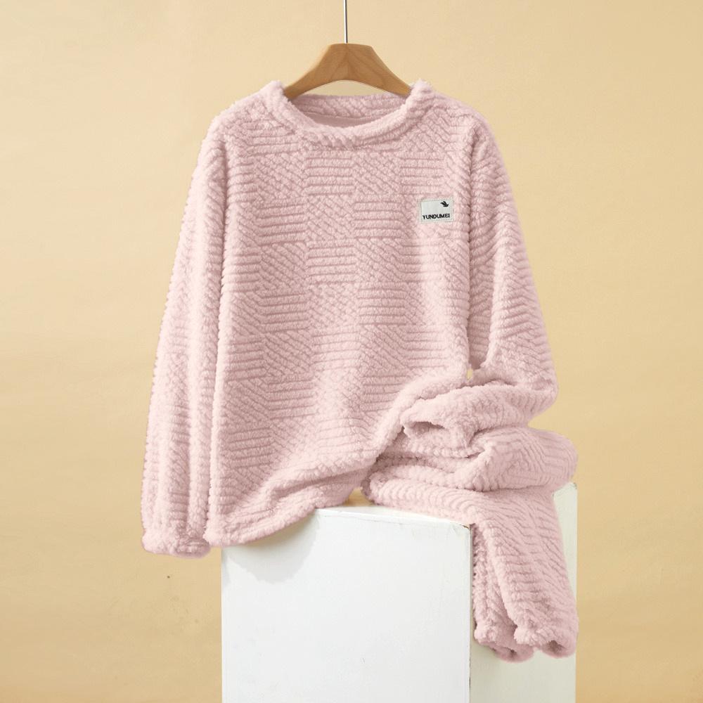

Women s Autumn/Winter Herringbone Coral Fleece Pajama Set with Long Sleeves and Pants One Size