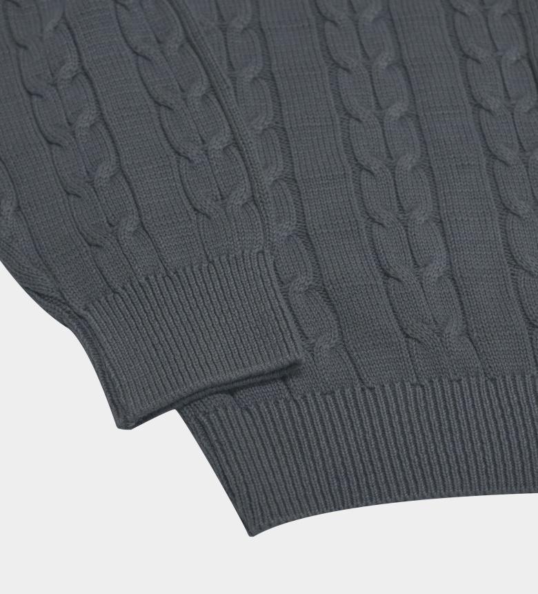 BIRBANTE Garment-Dyed Washable Cable Knit - Mood Navy