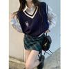 Women's College-Style Knitted Vest: Trendy Spring/Fall Layered Sleeveless Sweater