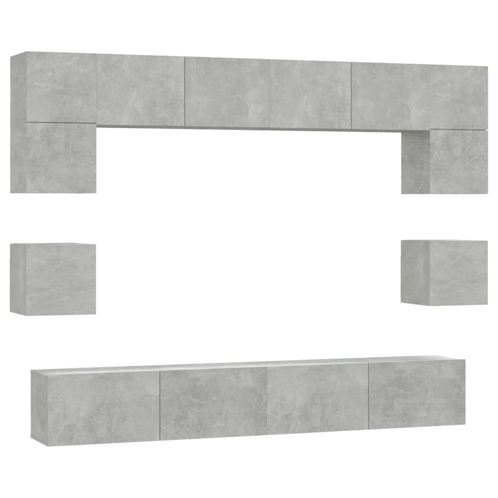 8 piece TV cabinet set concrete grey particleboard
