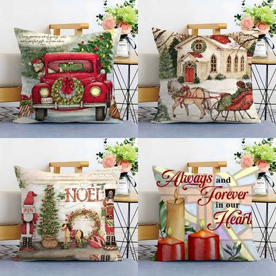Christmas Red Candle Pillow Case Sofa Living Room Bedroom Double-sided Printing Square Cushion Nap Time Pillow Case