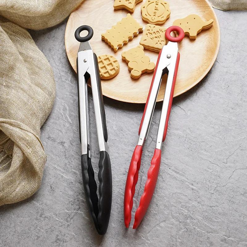 Silikon Matklämma Hem Kök Rostfritt Stål Värmebeständig Klämma BBQ Grillklämmor Biff Stekt Fisk Bröd och Grillklämmor