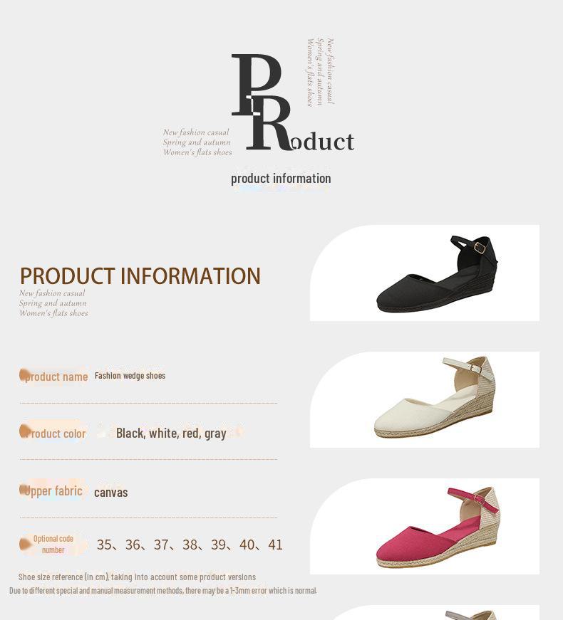 Women's Straw Hemp Rope Wedge Heels with Round Toe and Buckle