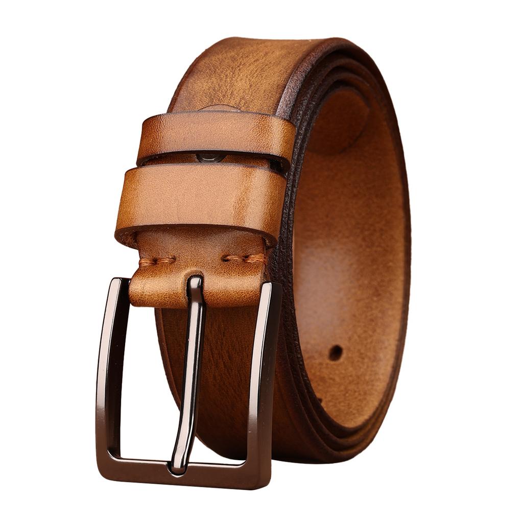Men'S Whole First-Layer Cowhide Belt Casual Simple Pin Buckle Leather Belt Business Middle-Aged And Young Men'S Belt