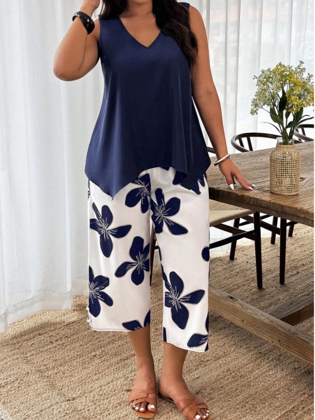 Elegant Women's Printed 7-Point Casual Pantsuit