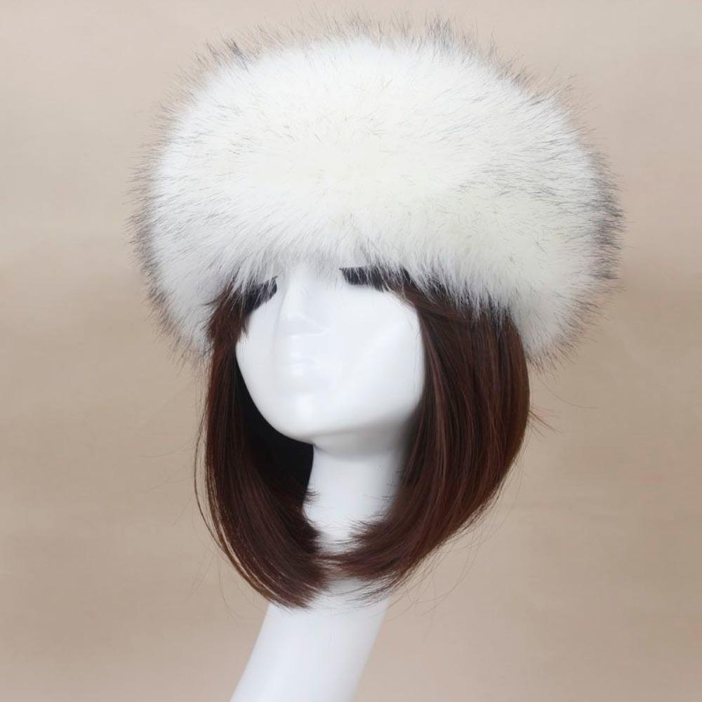 Women's Hat Faux Fox Fur Headband Hat Autumn and Winter Warm Headband Hat Plush Open Top Hat