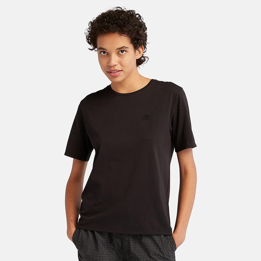 Timberland Dunstan Solid Logo Round Neck Short Sleeve T-Shirt Women Tops Black A6ATE-001