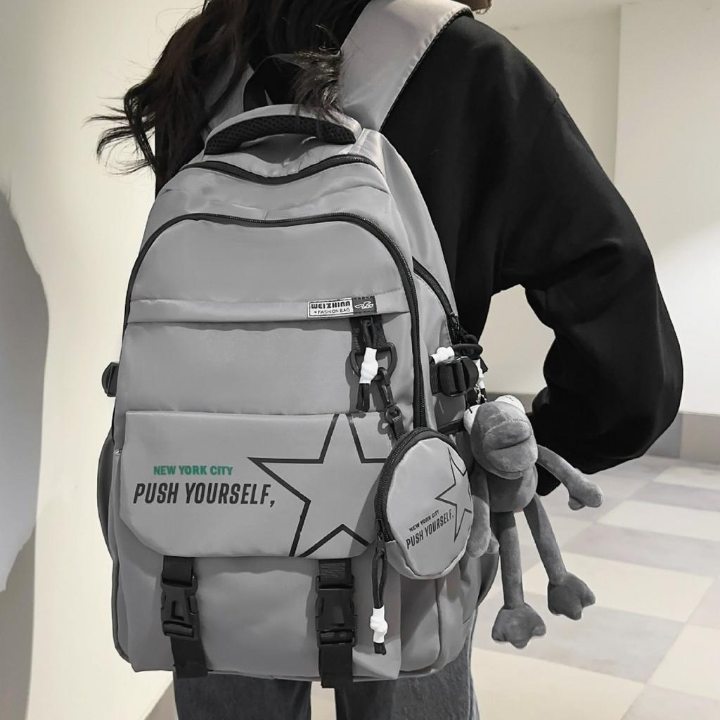Schoolbag Japanese ins Tooling Style School Bag Male Large Capacity Junior High School Student Backpack Cool College Student Couple Backpack