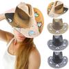Suncatcher Cowgirl Straw Prism Hat Hand-Woven Wide Shapeable Brim Rainbow Prism Hat Sun Beach Western Cowboy hat for Women