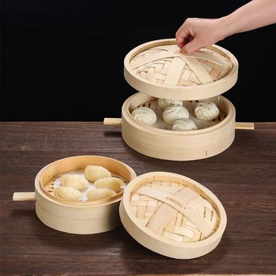 With Handle Bamboo Steam Basket Round Stuffed Bun Steamer Durable Bamboo Steamer  Restaurant