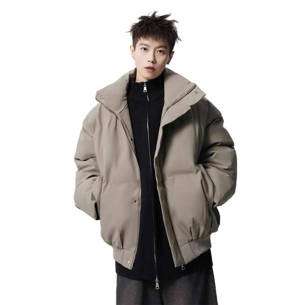 Men's American-Style Winter Warm Cotton Jacket, Loose Fit, Short PU Leather, Padded, Niche Design.