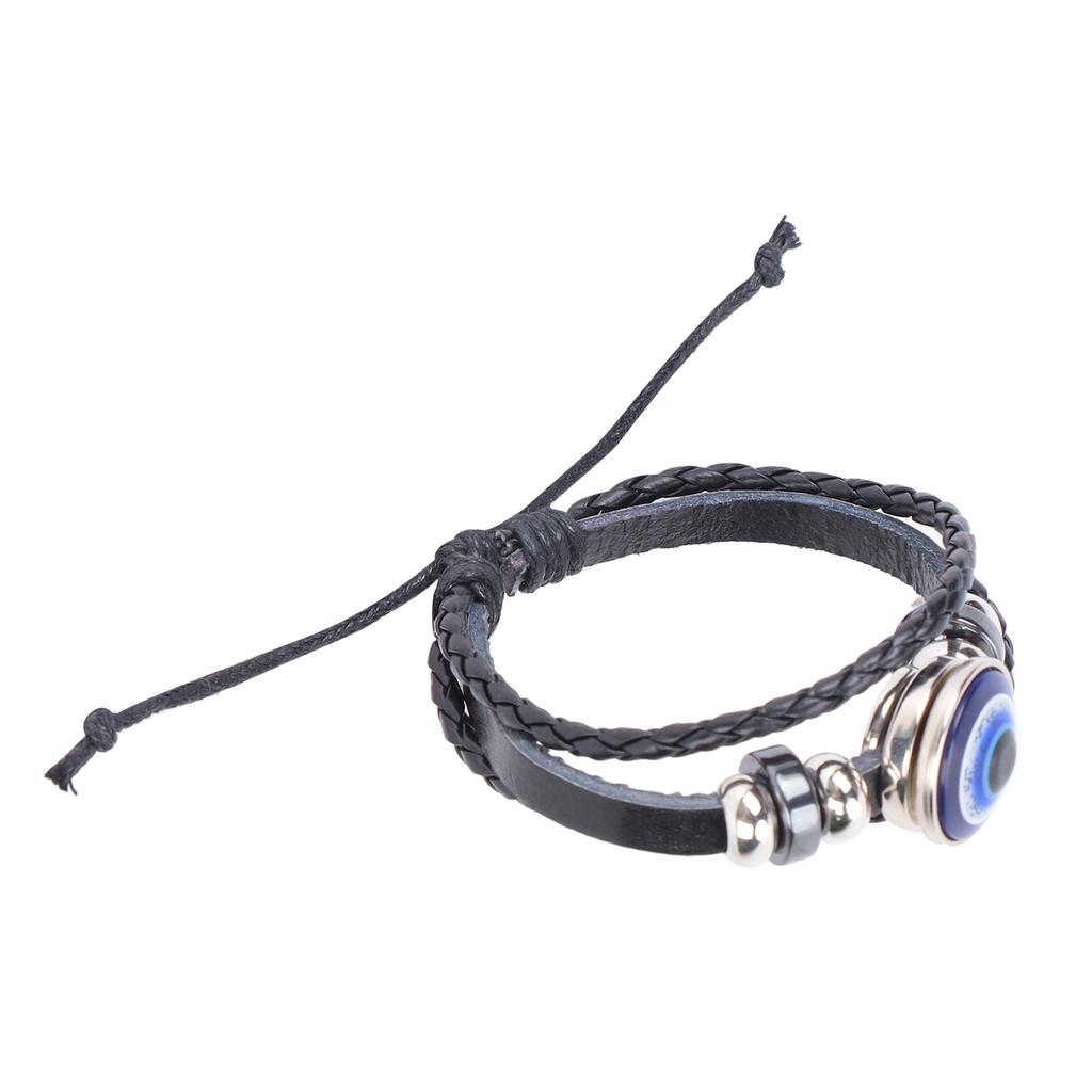 Blue Evil"s Eye Bracelets Turkish Style Adjustable Length HandWoven Leather Men"s Jewelry