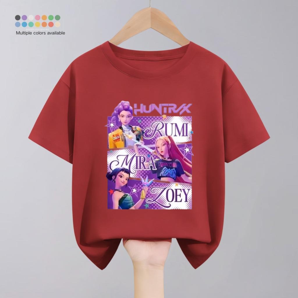 Solid Color Simple Fashion Kids Huntrix T-shirts Tops Short-sleeved Children's Clothing Korean Popular Cartoon Tshirt 1-11 Age