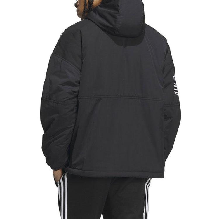 adidas Originals Embroidered Logo Reversible Long Sleeve Hooded Cotton Jacket Men Outerwear Black IU4785