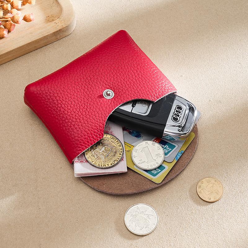 Leather Coin Purse for Women Double Layer Card Holder Mini Wallet Zipper Earphone Key Lipstick Storage Pouch Kids Money Bag Clip
