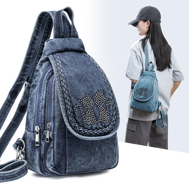 Zaino Borsa a Tracolla da Donna Borsa da Petto Multiuso Zaino in Denim All-match
