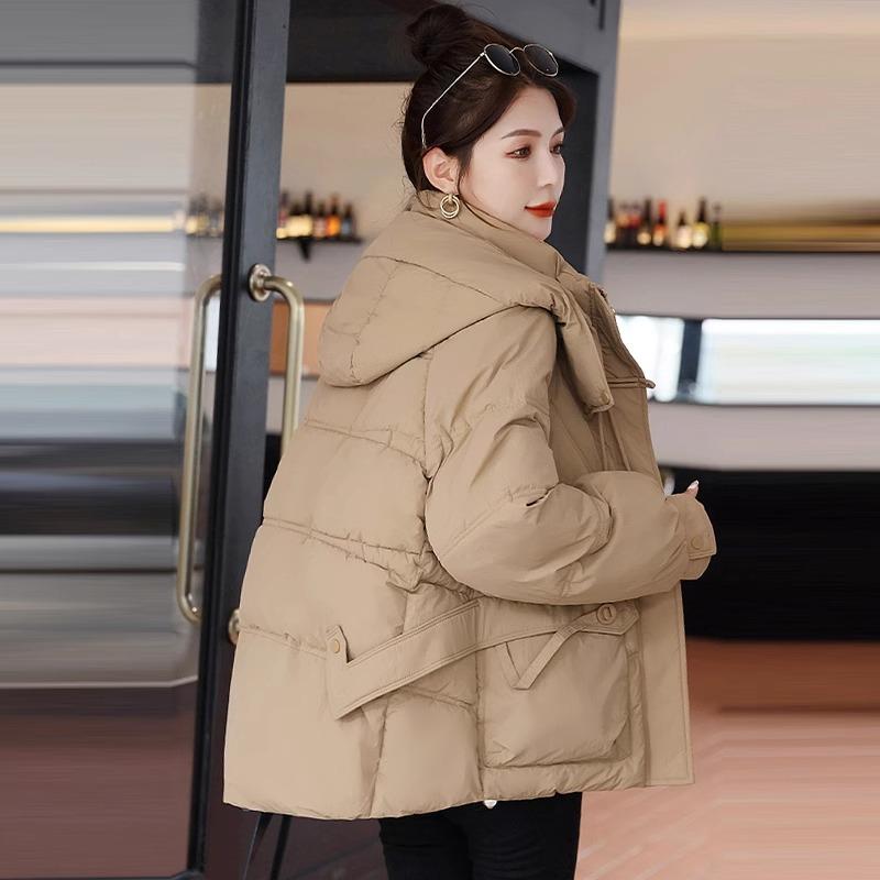 2025 Short Hooded Down Cotton Jacket Women's New Winter Thickened Warm Padded Jacket Loose Bread Jacket