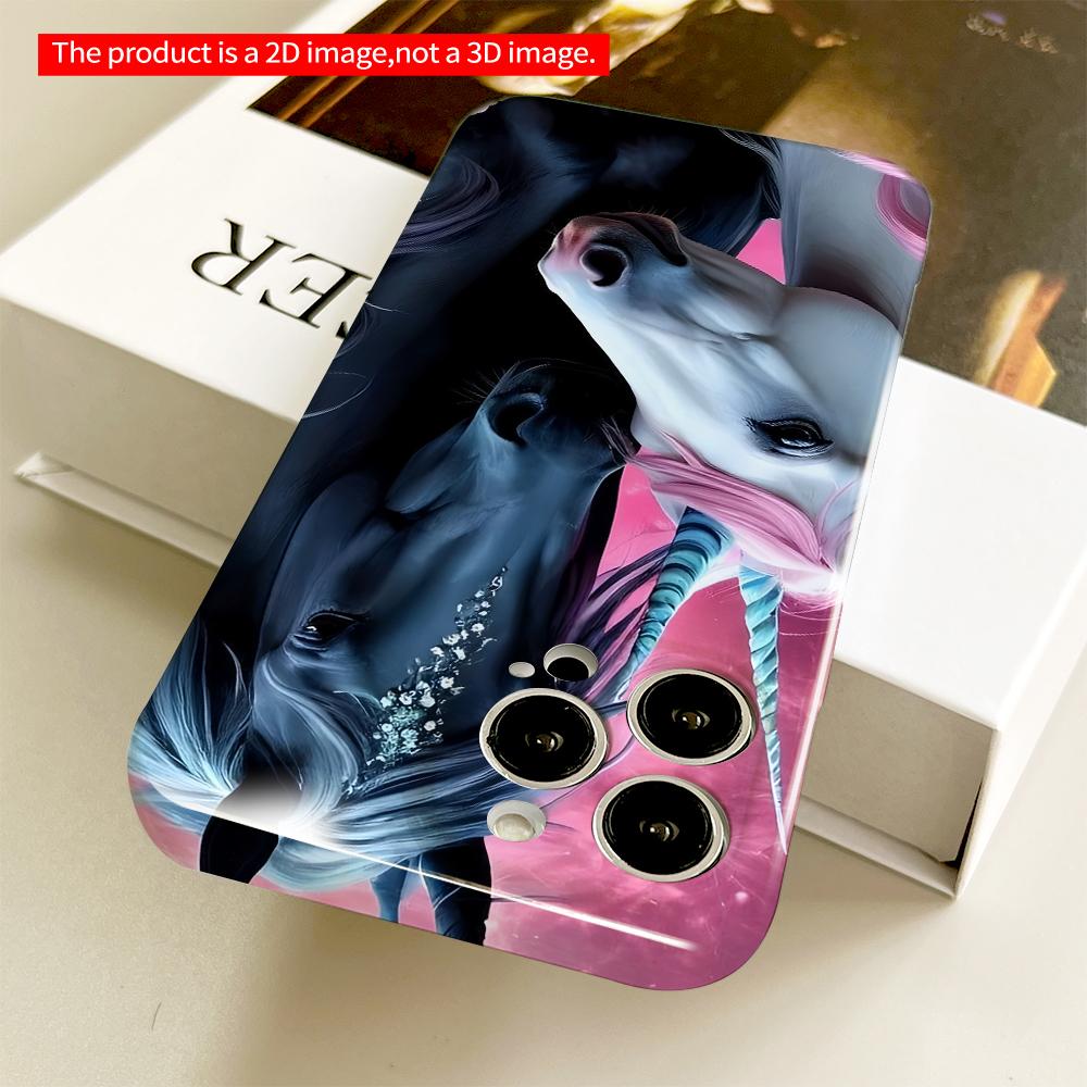 2DFlat Unicorn Duo In Pink Sky All Inclusive Film Hard Phone Case, Compatible with iPhone 18 Pro Max 17 16 15 14 13 12 11