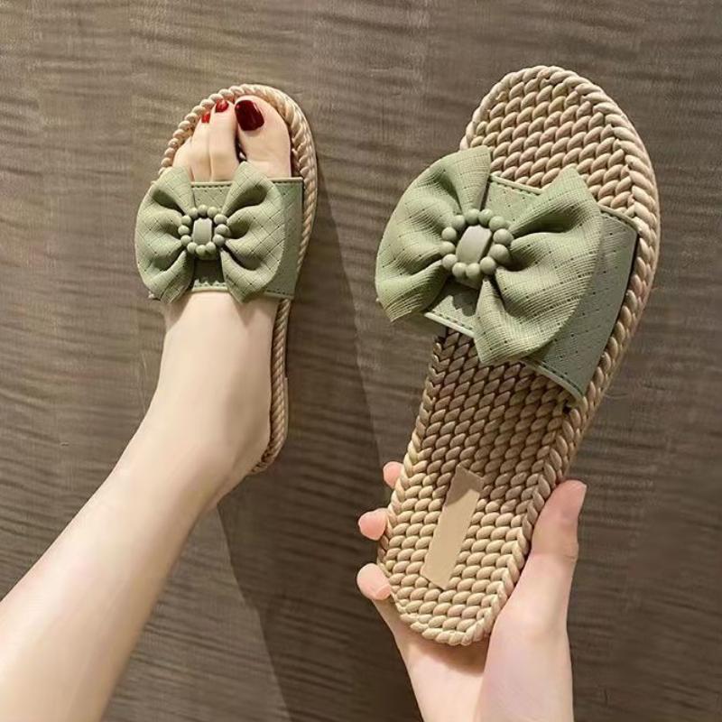 Flat With Bow Women's Slippers and Ladies Sandals New Collection Style Outside Slides Summer Sale Pvc Elegant Fashionable Shoes