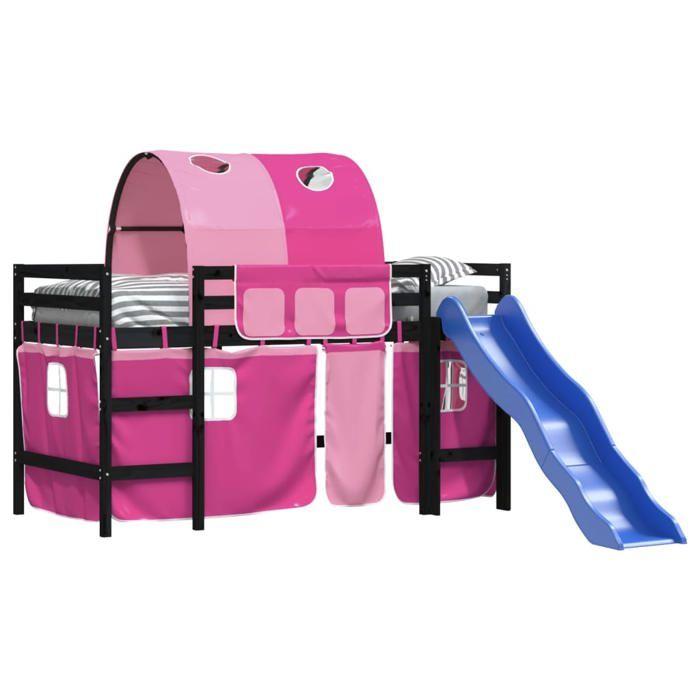 VidaXL Lit Mezzanine Enfants avec Tunnel, Lit Surélevé pour Enfants avec Échelle, Meuble de Rangement Chambre, Moderne, Rose 3207044