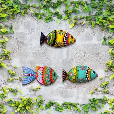 3 Stück Holzfisch Strand Wanddeko Nautisch Küsten Tropical Fish Wandkunst Bunt Bedruckte Meeresbewohner Hängende Ornamente