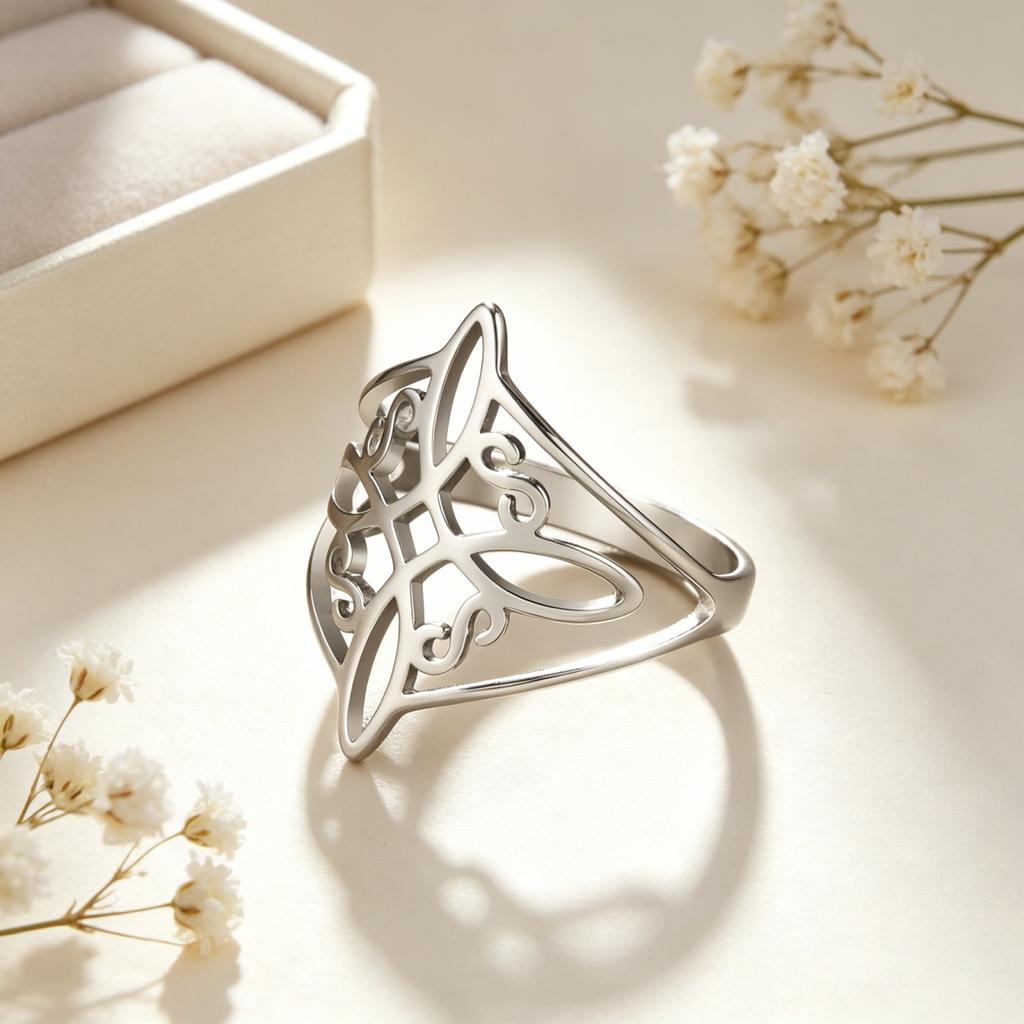 1 Stück Eleganter S-förmiger Hexenknotenring Irischer Keltischer Knotenring Edelstahl Retro Liebes-Talisman Schmuck Geburtstagsgeschenk