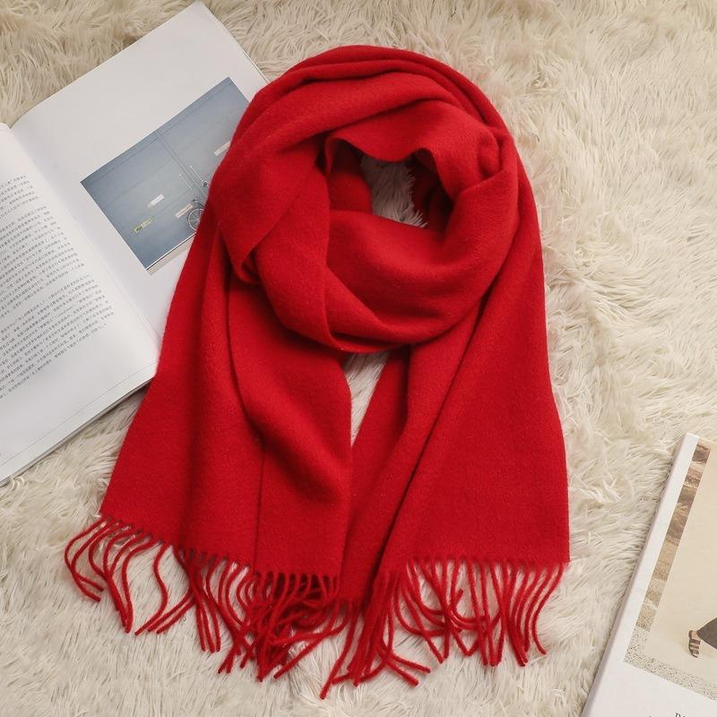 Autumn and Winter New 100% Pure Cashmere Small Scarf Women's Premium Water Ripple Fringed Scarf Versatile Solid Color Scarf