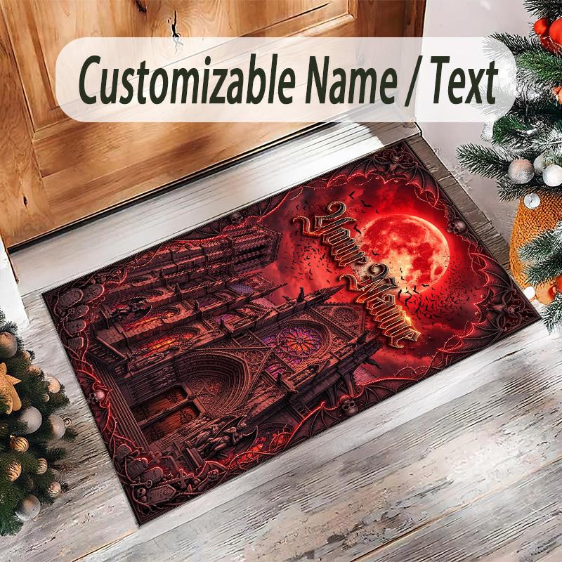 Gothic Theme Crystal Velvet Floor Rug Personalized Custom Name Text Warm Carpet Home Decoration