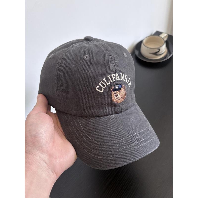 Cute Bear Embroidered Baseball Cap Children Spring And Summer Face Small Soft Top Versatile Wide Brim Cap Men'S Trendy Brand