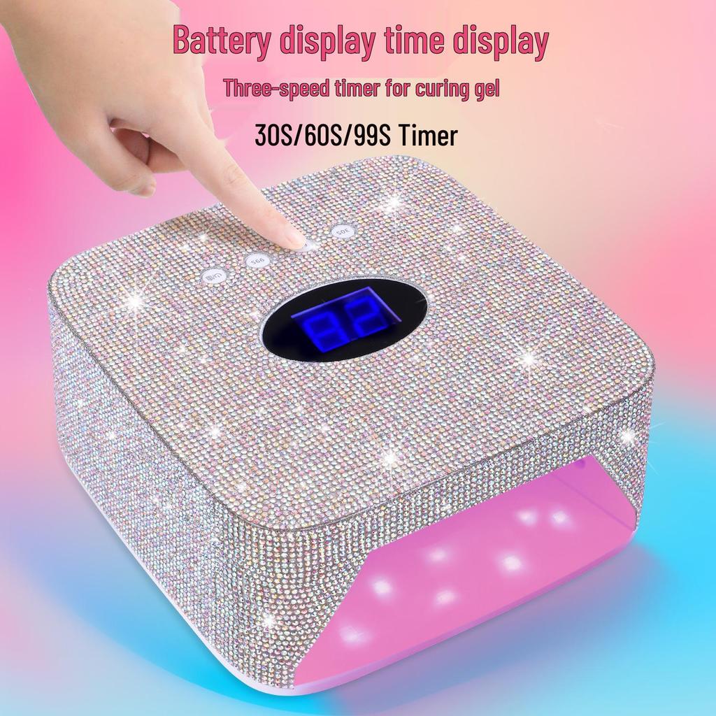 Rhinestone Wireless Rechargeable 54W Nail Lamp - Smart Induction, Quick Dry, No Blackening Hands