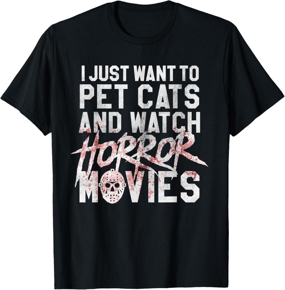 Funny Horror Movie Fan Shirt - Halloween Cat Lover Gift Unisex T-Shirt M
