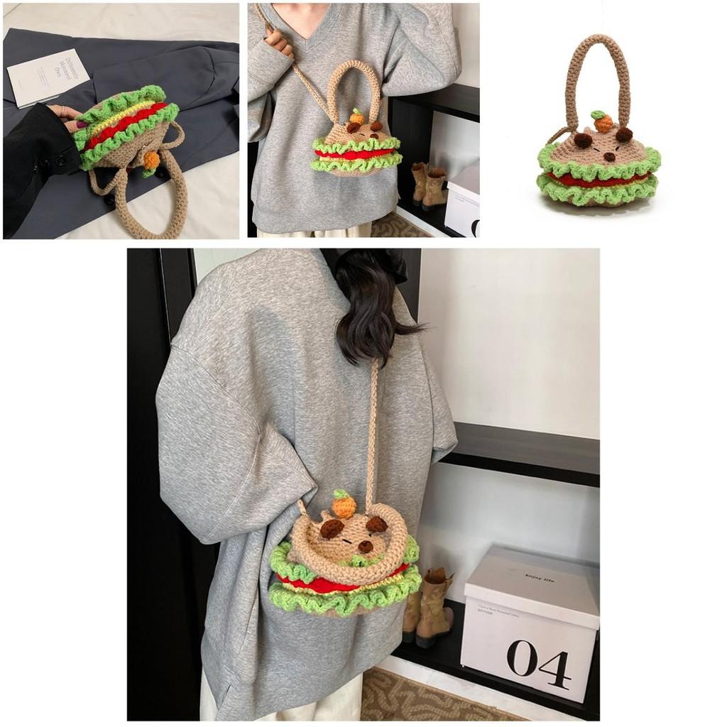 Cute Cartoon Animal Theme Girl's Shoulder Bag Handcrafted Warm Wool Crochet Crossbody Bag For Kids