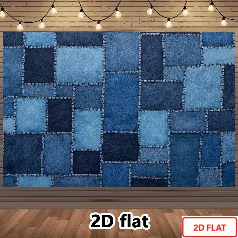 Sfondo Patchwork di Jeans 2D Diverse Tonalità di Blu Toppe di Denim Sfondo per Festa a Tema