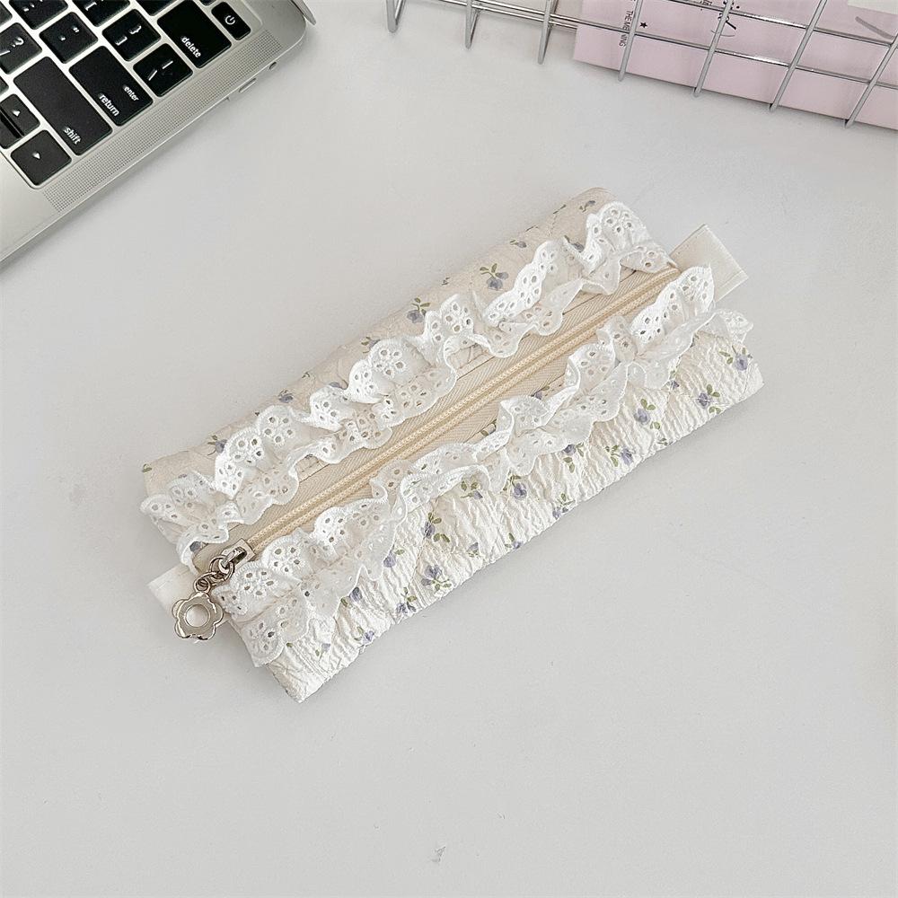 Cute Sweet Lace Ruffle Pencil Case for Girl Pink Color Cartoon Animal Pen Pouch Portable Creative Design Stationery Organizer