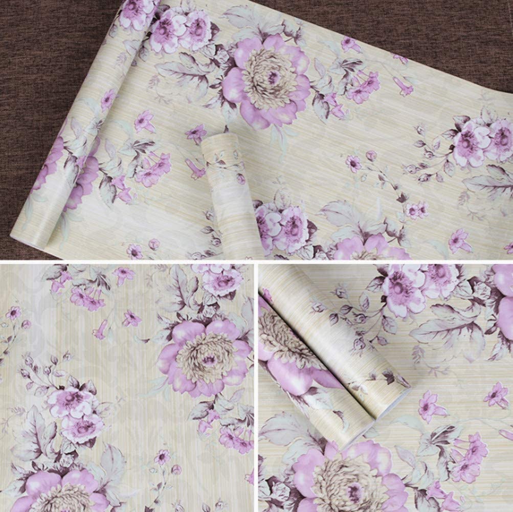 Retro-Stil Blühende Lila Blume Selbstklebende Tapete Floral Abziehen und Aufkleben Tapete Möbel Schrank Kontaktpapier