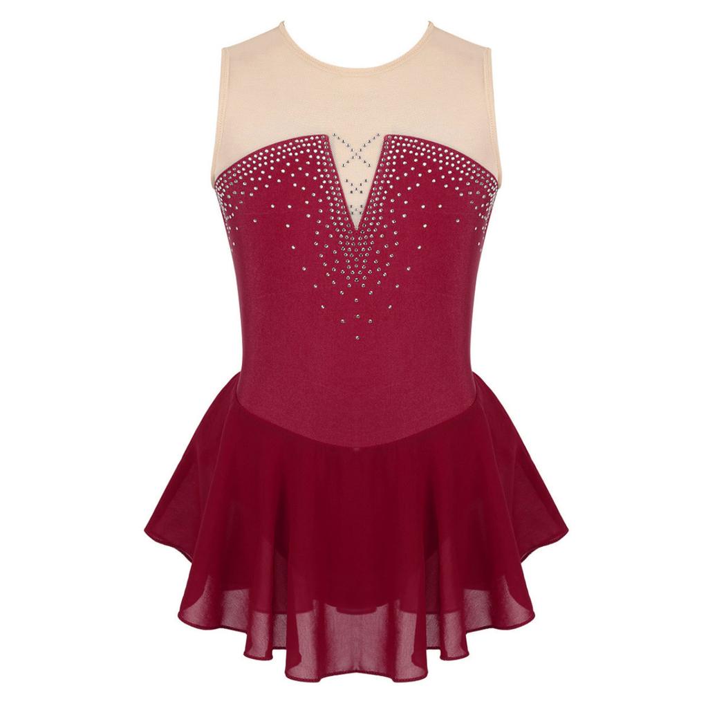 Girls Sleeveless Gymnastics Leotard Skirted Figure Ice Skating Dress Roller Skating Competition Performance Costume