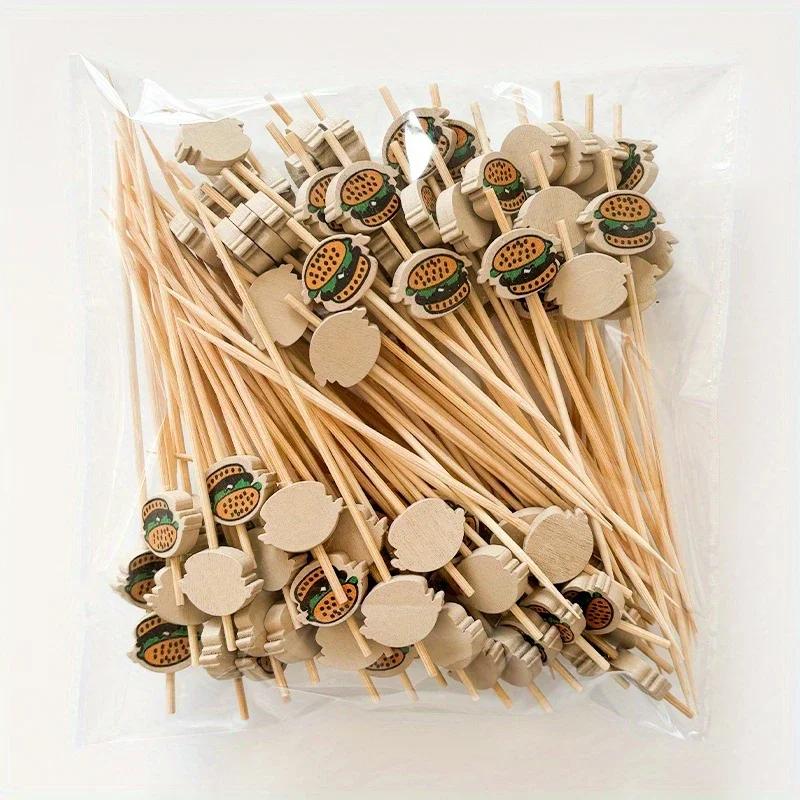 100/200Pcs-Disposable Bamboo Skewer Pearl Cocktail Buffet Food Hamburger Garnish Fruit Forks For Wedding Birthday Party Decor