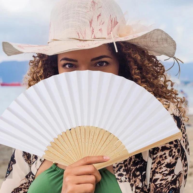 10/20/30pcs White Foldable Paper Fan Portable Chinese Bamboo Fan Wedding Gifts For Guest Birthday Party Decoration Kids Painting