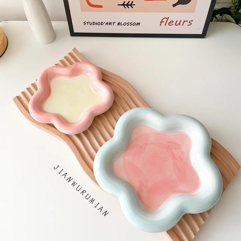 Korean Plate Cartoon Dessert Plates Cute Ceramic Dinner Dishes Hand painted Flat Breakfast Salad Fruit Tray Dishes and Plates