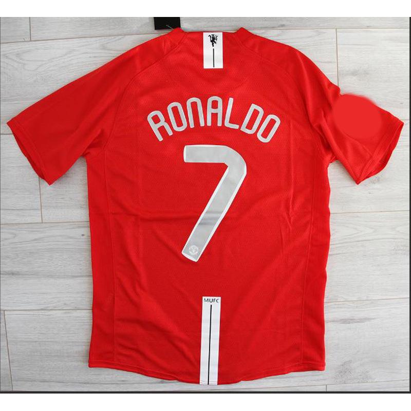 CR7 Retro dres pro dospělé č. 7, Prodyšný rychleschnoucí fotbalový dres pro fanoušky, Sběratelský, Červená/Zelená, M-XXL