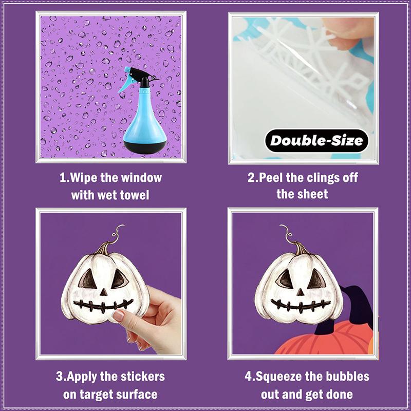 6/8/9 Sheets Halloween Window Clings Cute Ghost Pumpkin Bat Removable Self Adhesive For Home Party Glass Decor