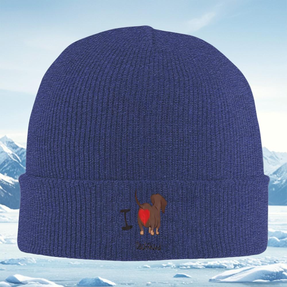 Love Dachshund Dog Heart Shape Men Women Unisex Knitted Hat Beanie Pullover Cap Winter Thermal Warm Christmas Outdoor Cycling Hi