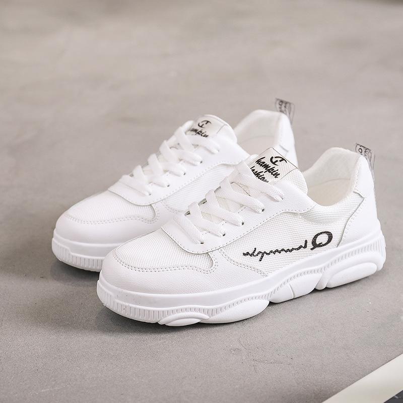 

[Customized] New sports bear shoes Korean version of versatile board shoes breathable mesh white shoes women s thick soles 35