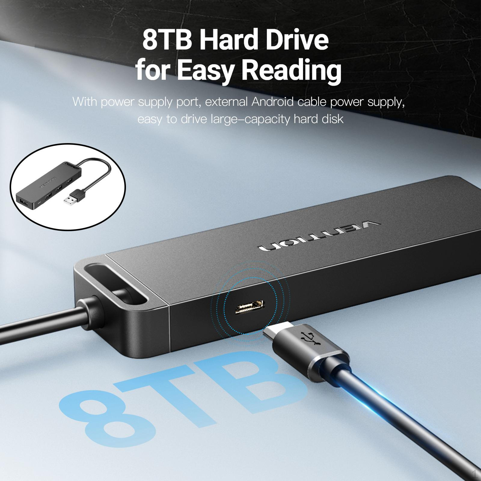 ABS Корпус USB Хаб 2.0 4 Порта Разветвитель Адаптер Черный 0.5m Cable