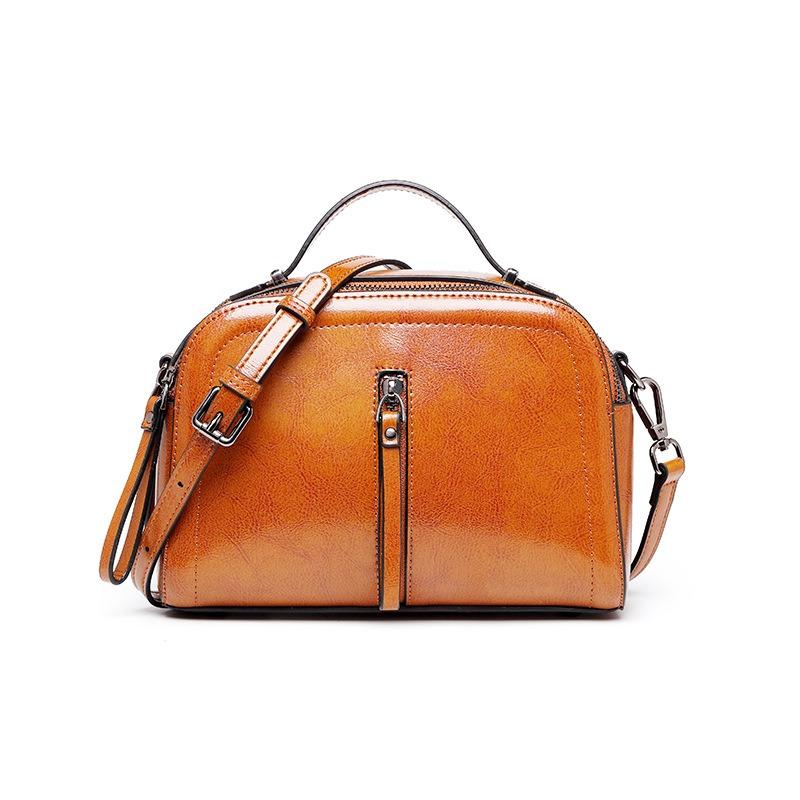 New leather fashion portable small square bag oil wax cowhide large capacity shoulder crossbody Guangzhou women's bag